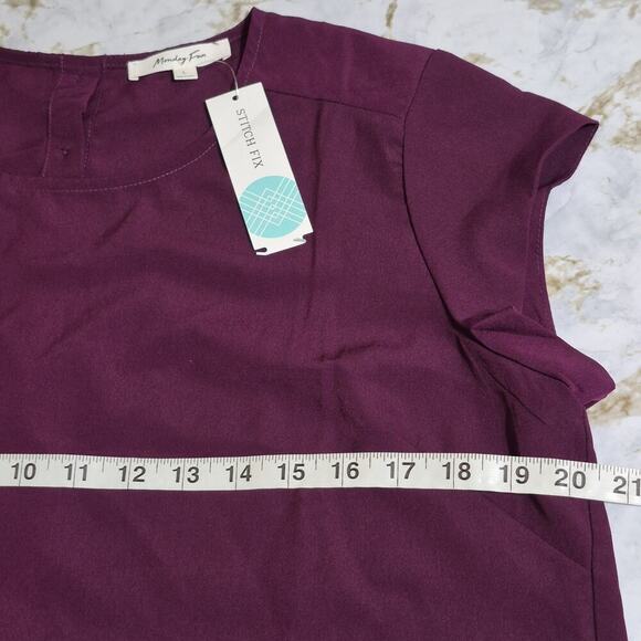 Monday Fun Blouse Women Large Purple Madeigh Button Back Cap Sleeve Relax Airy - Picture 5 of 9
